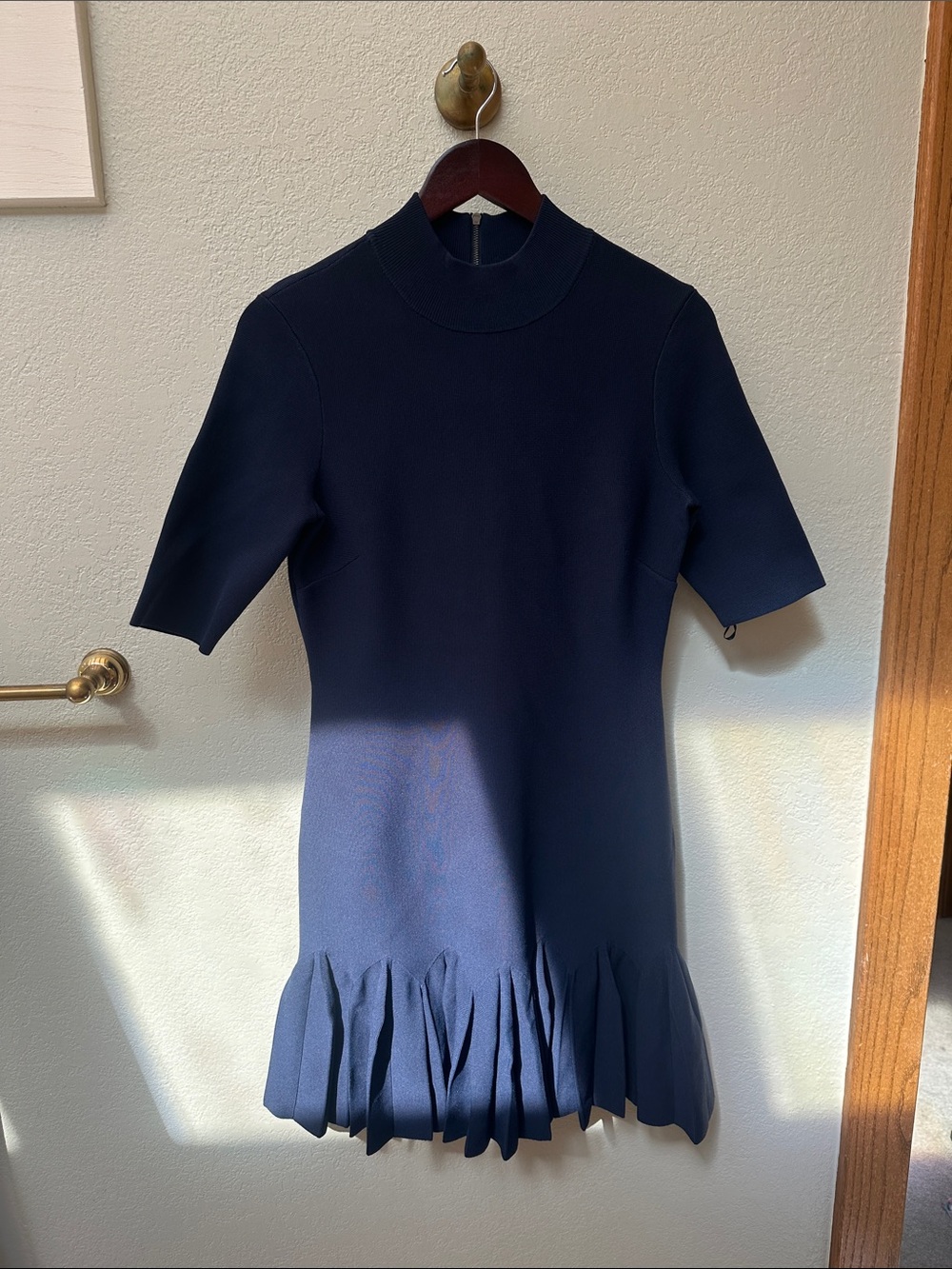 Ted Baker London Navy Short-Sleeve Knit Dress with Pleated Flounce